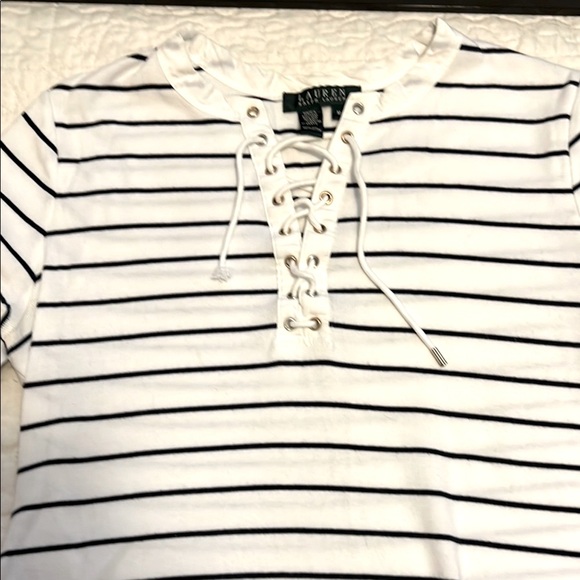 Lauren Ralph Lauren Women's Striped Top - White and Black - Picture 4 of 6